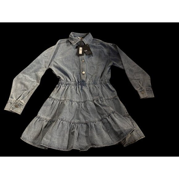 Paige Womens Denim Collared Tiered Mini Dress Long Sleeve Size 0 New With Tag - Picture 3 of 5